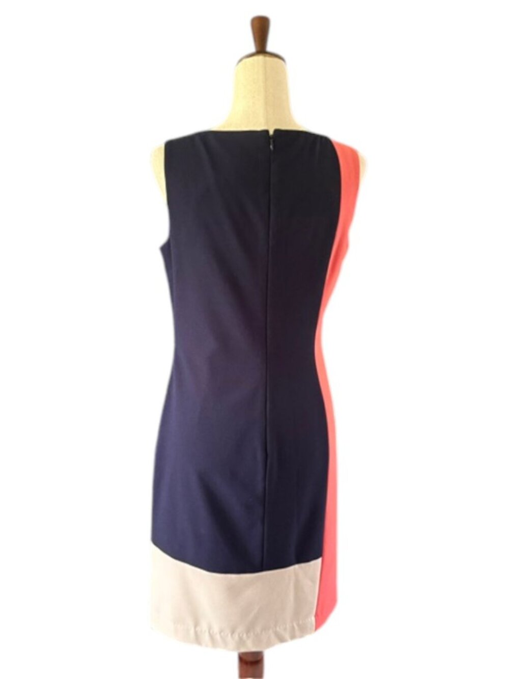 LAUREN Ralph Lauren Color Block Navy Cream Coral Sleeveless Shift Dress SZ 8 EUC - Picture 13 of 16